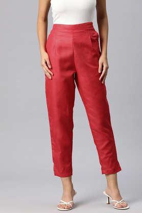 solid full length cotton women's palazzos - red