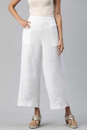 solid full length cotton women's palazzos - white