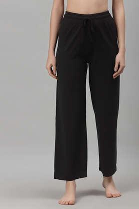 solid full length cotton women's pyjama - black
