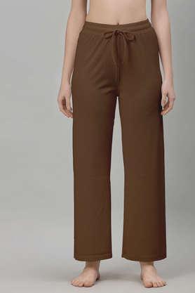 solid full length cotton women's pyjama - brown