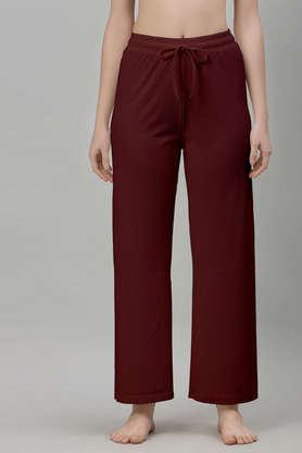 solid full length cotton women's pyjama - burgundy