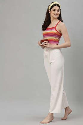 solid full length cotton women's pyjama - white