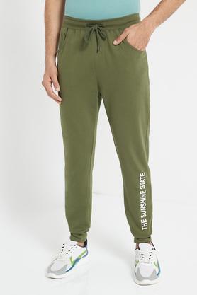 solid full length poly cotton men's joggers - olive