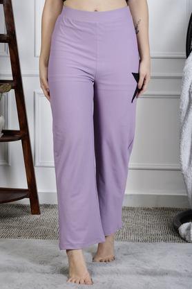 solid full length polyester women's pyjamas - purple