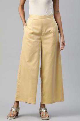 solid full length silk women's palazzos - gold