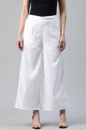solid full length silk women's palazzos - white