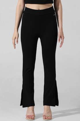 solid full length viscose women's leggings - black