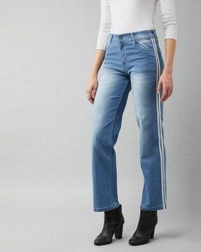 solid full-length wide jeans