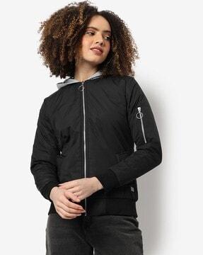 solid full sleeve bomber jacket with zip closure