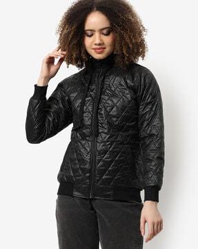 solid full sleeve bomber jacket with zip closure