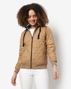 solid full sleeve bomber jacket with zip closure