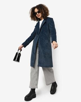 solid full sleeve button closure long coat