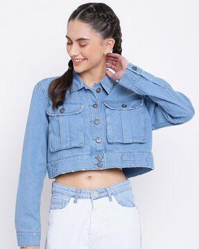 solid full sleeve crop jacket