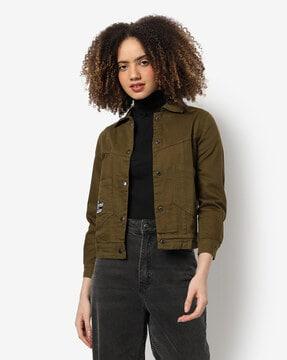 solid full sleeve jacket with button closure