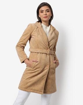 solid full sleeve long coat with button closure