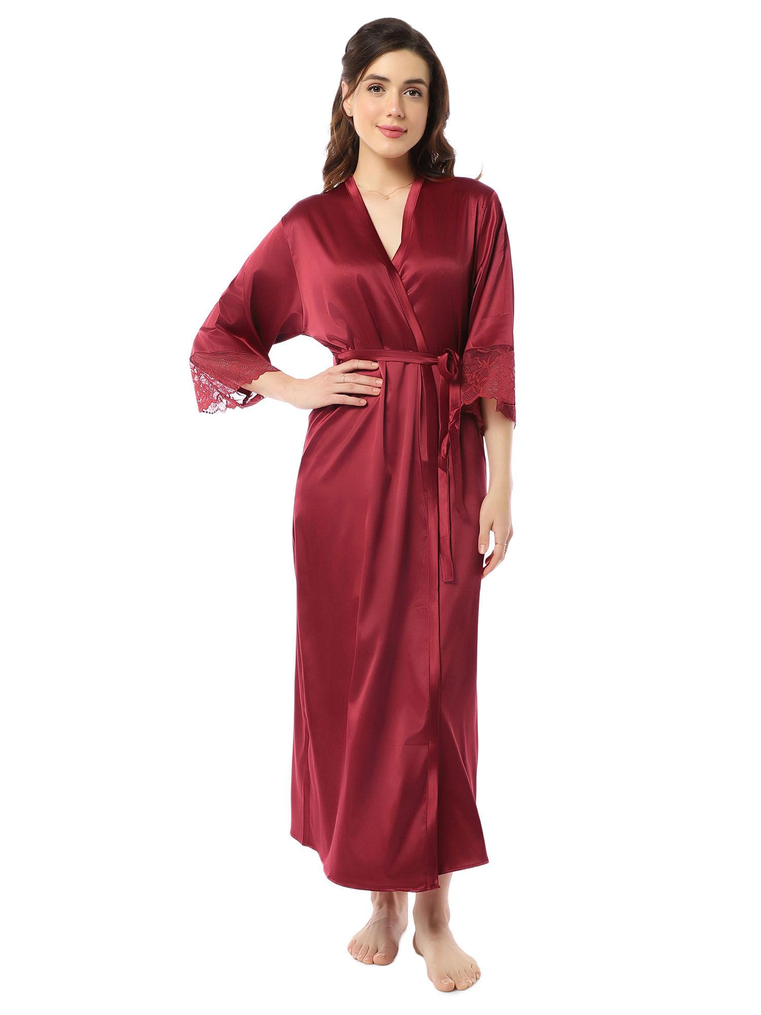 solid full sleeves full length eternal bliss satin robe