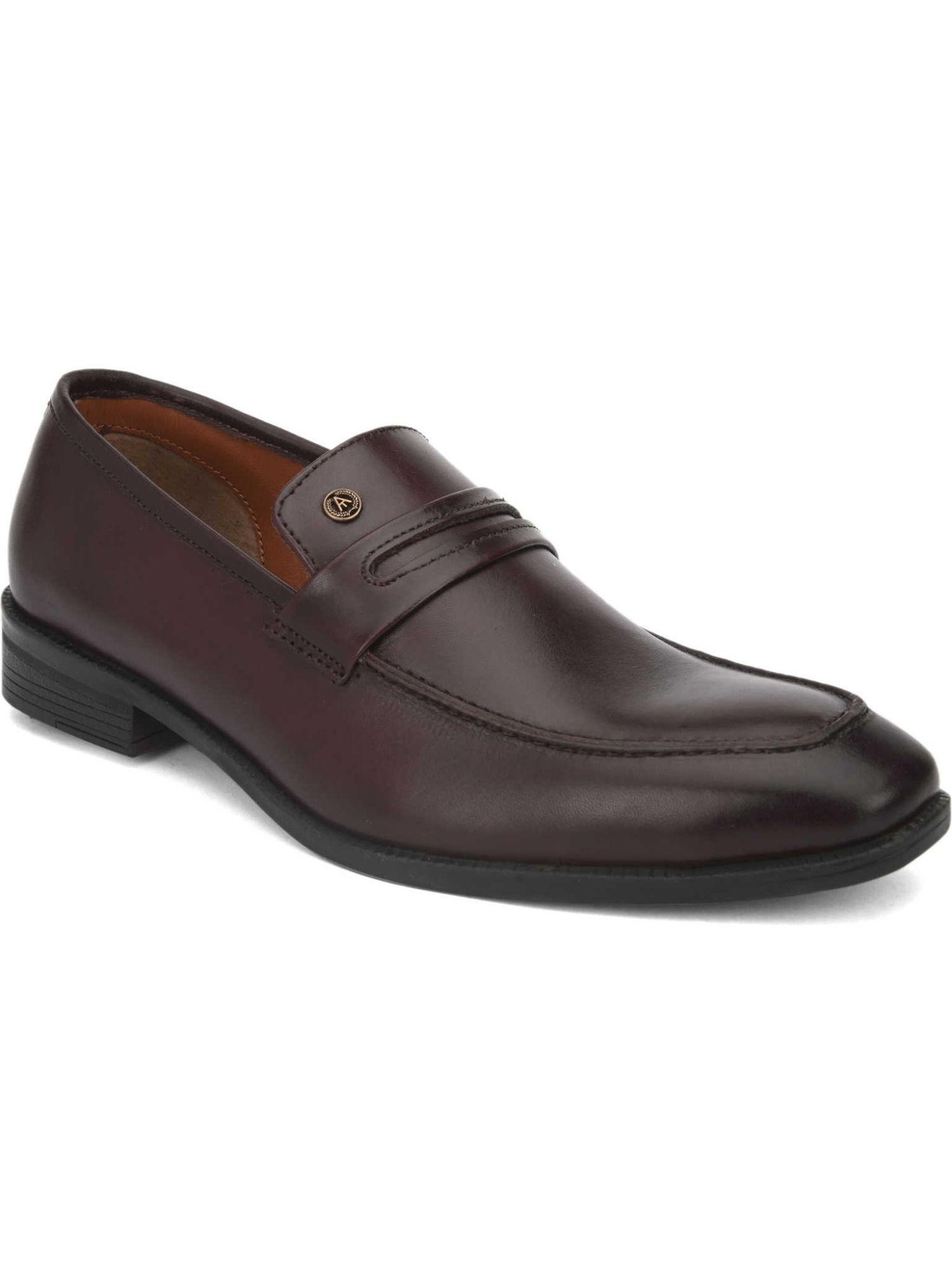 solid genuine leather brown office- dress formal slip on shoes