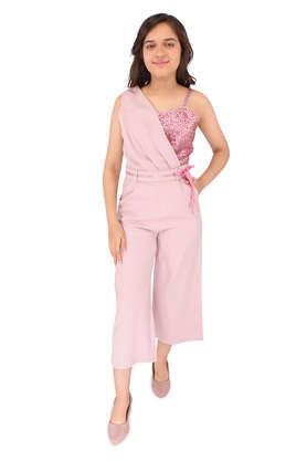 solid georgette asymmetric giri's casual wear jumpsuit - dusty pink