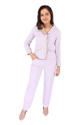 solid georgette collar neck giri's casual wear clothing set - purple