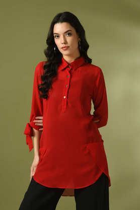 solid georgette collared women's tunic - red