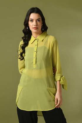 solid georgette collared women's tunic - yellow