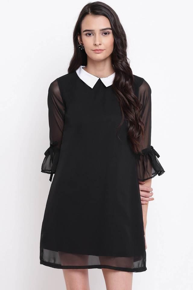 solid georgette collared womens mini dress