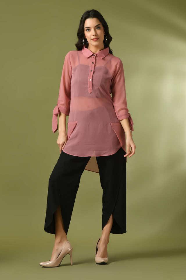 solid georgette collared womens tunic