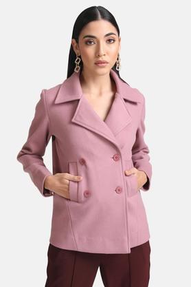 solid georgette high neck womens over coat - pink