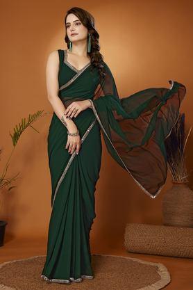 solid georgette party wear women's saree with blouse piece - green