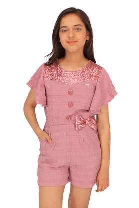 solid georgette regular fit girls clothing set - dusty pink