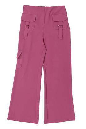 solid georgette regular fit girls trousers - dusty pink