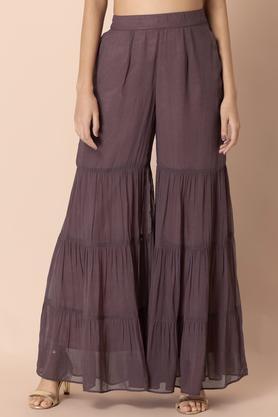 solid georgette regular fit women's casual pants - purple