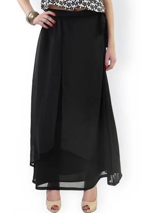 solid georgette regular fit women's casual skirt - black