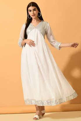 solid georgette regular fit women's ethnic dress - white