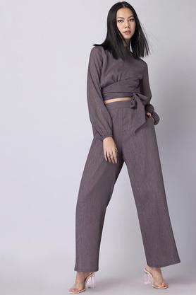 solid georgette regular fit women's top and pants co-ord set - purple