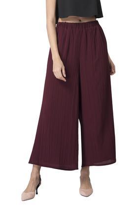 solid georgette regular fit womens legged pants - purple