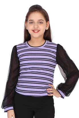 solid georgette round neck girls top - purple