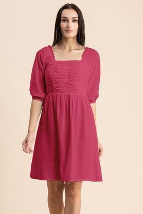 solid georgette square neck women's maxi dress - pink