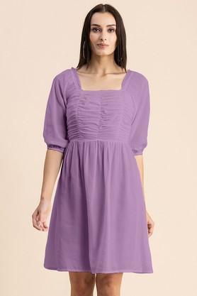 solid georgette square neck women's maxi dress - purple