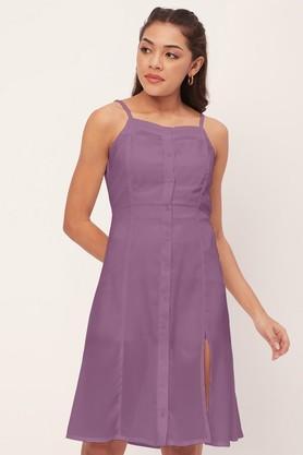 solid georgette square neck women's midi dress - lavender