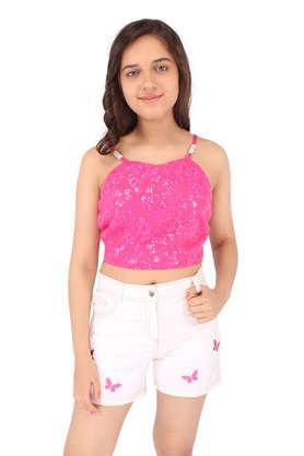 solid georgette sweetheart neck giri's casual wear clothing set - pink