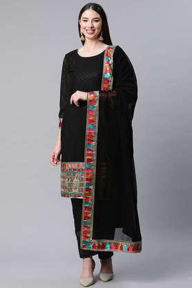 solid georgette women's kurta palazzo dupatta set - black