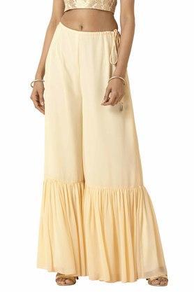 solid georgette women's regular length sharara pants - white