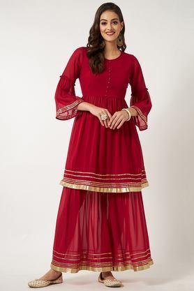 solid georgette woven women's kurta set - red