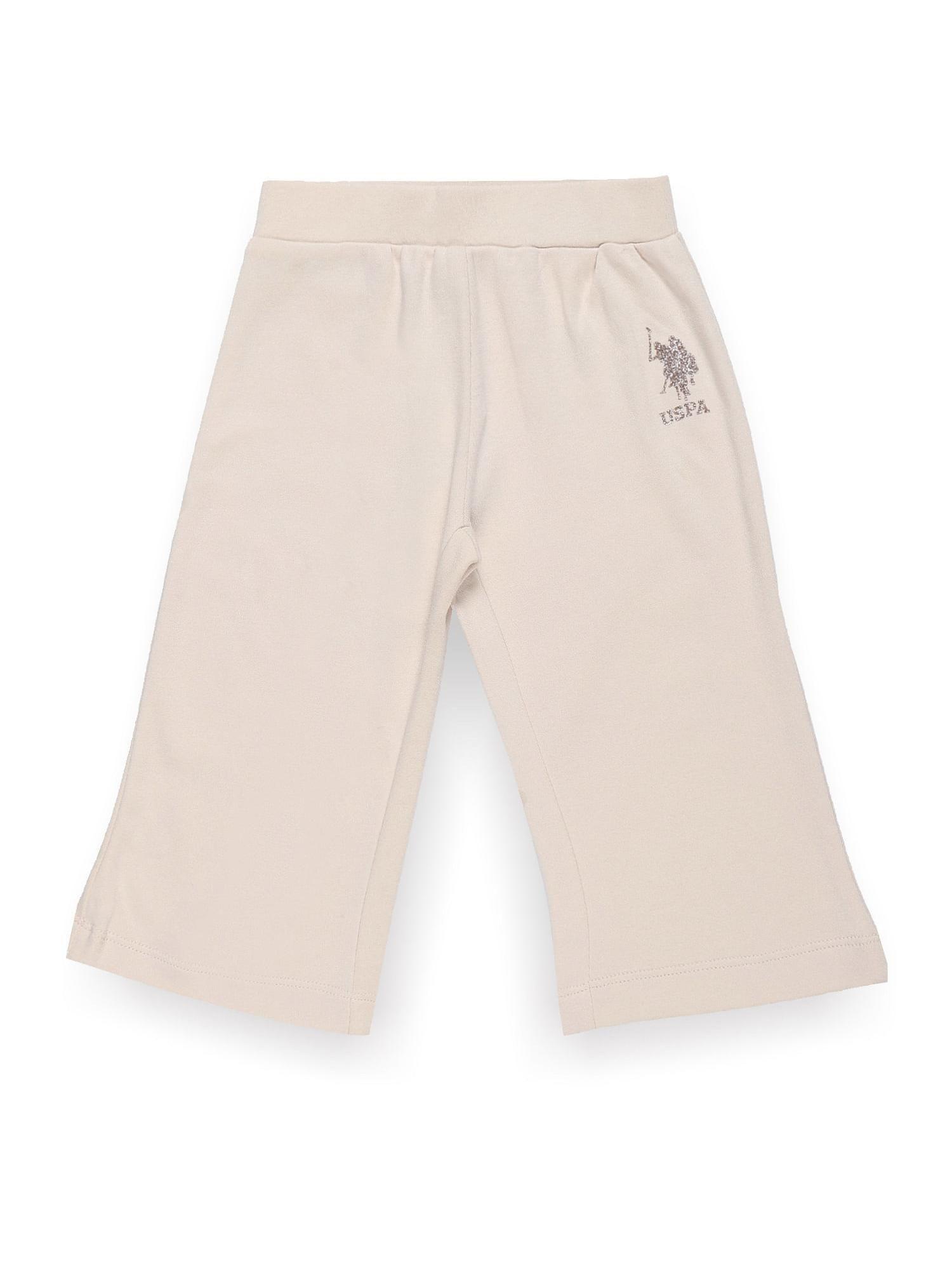 solid girls beige logo pants