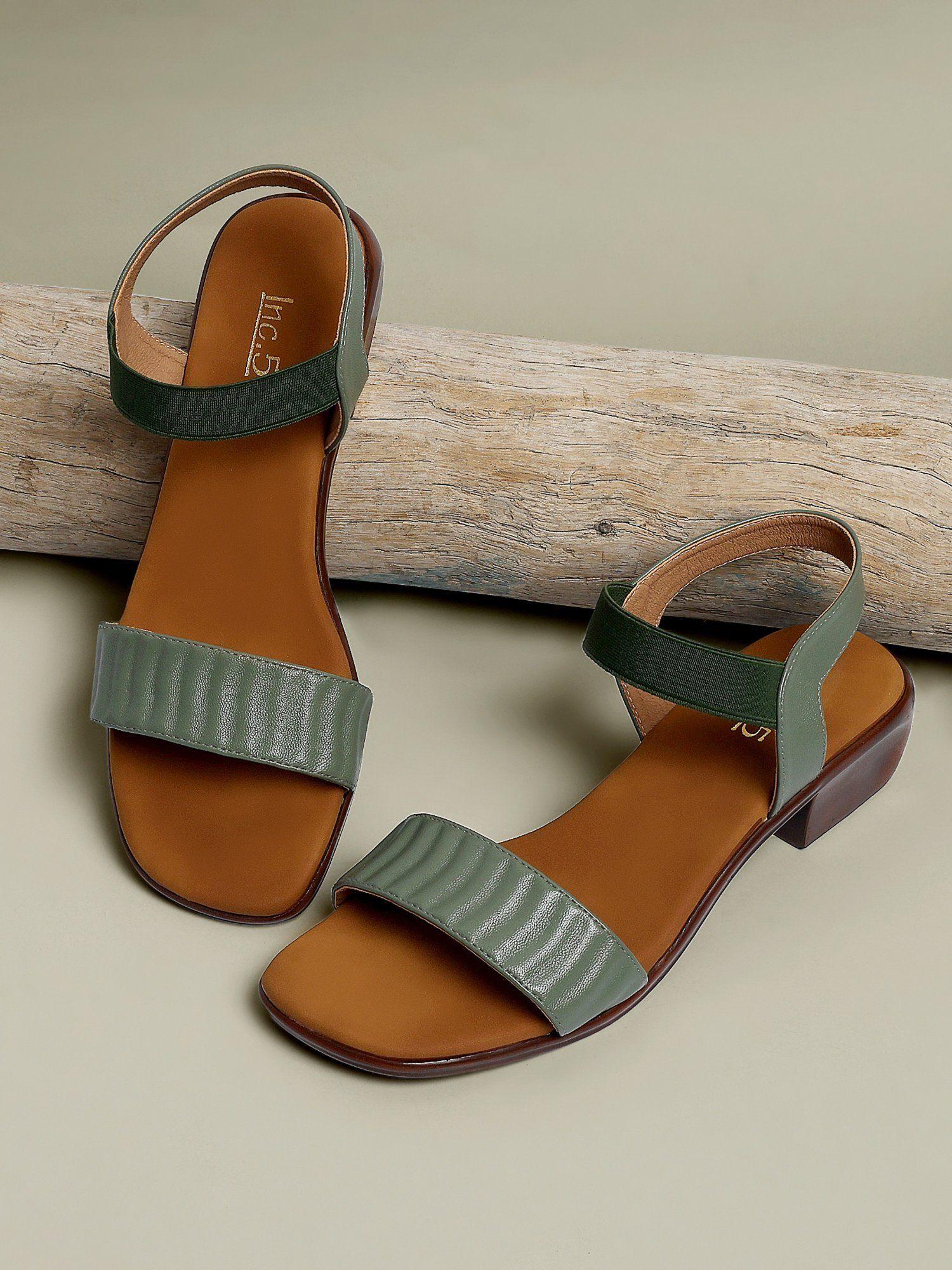 solid green block sandals