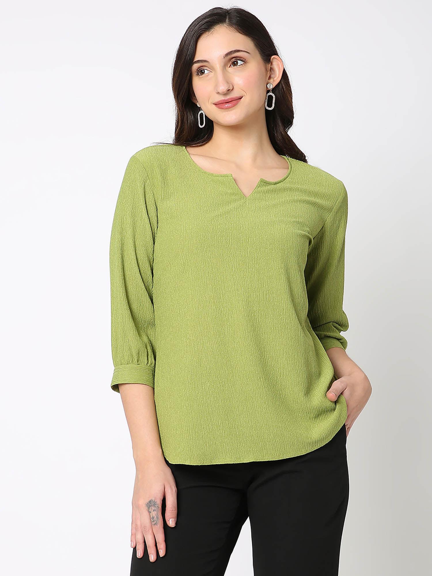 solid green full sleeves top