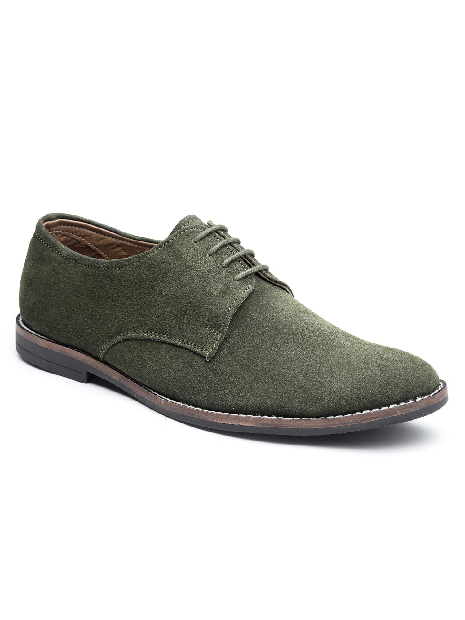 solid green italian suede leather derbies