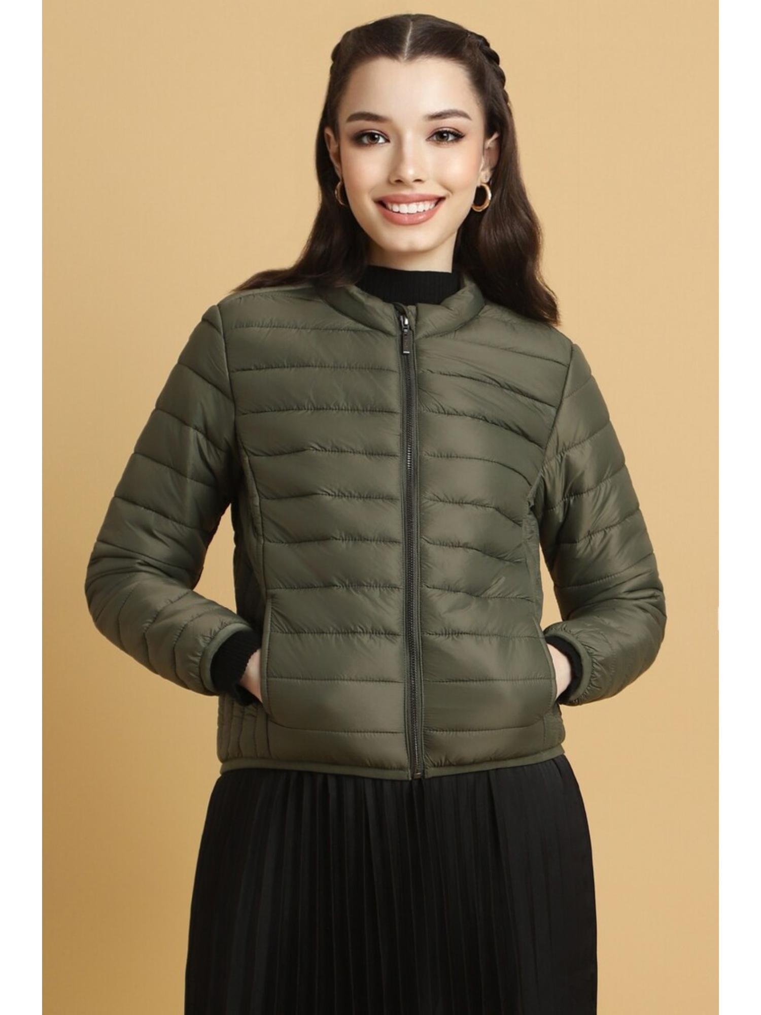 solid green puffer jacket