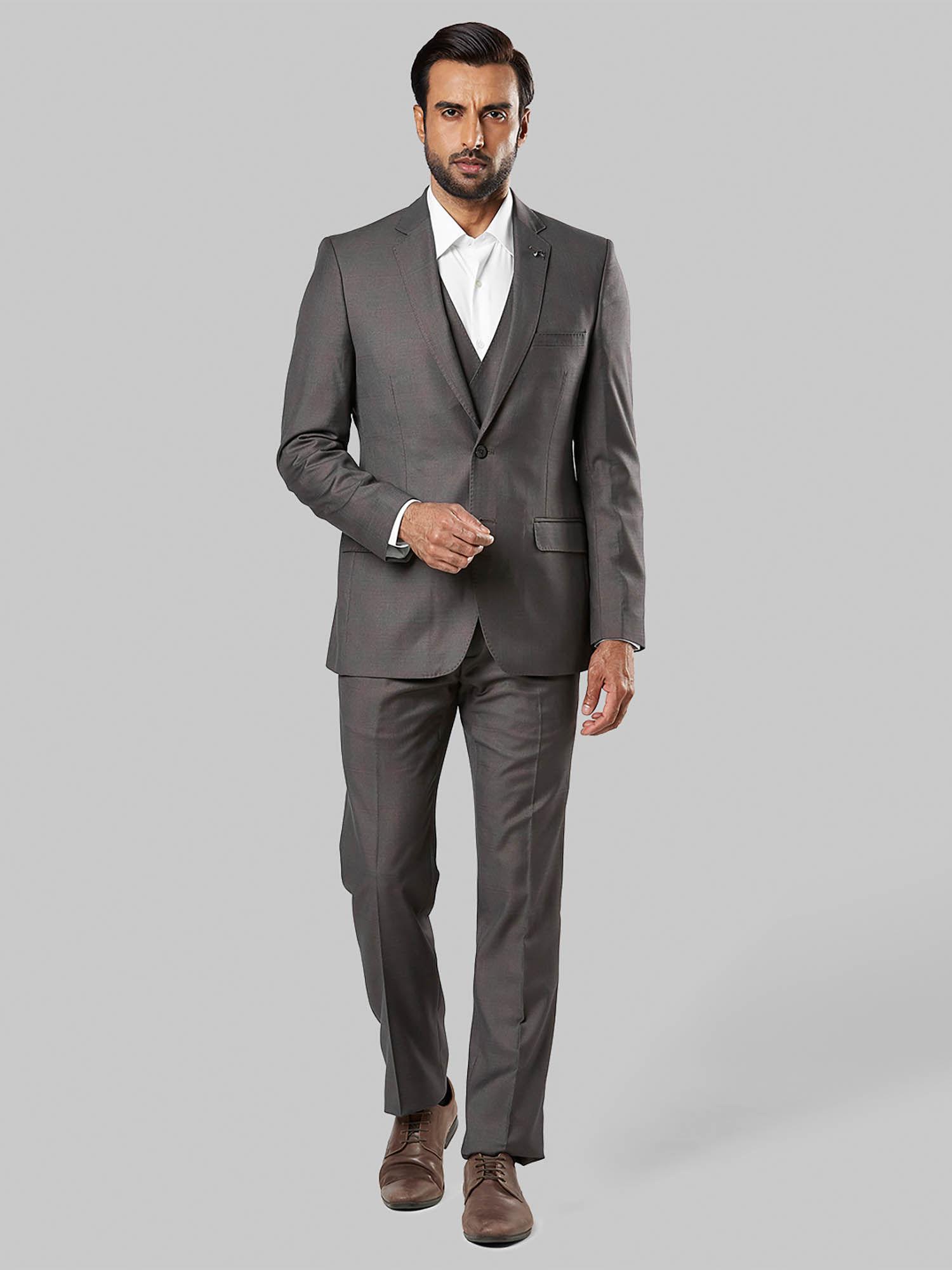 solid grey blazer and trouser with waistcoat (set of 3)